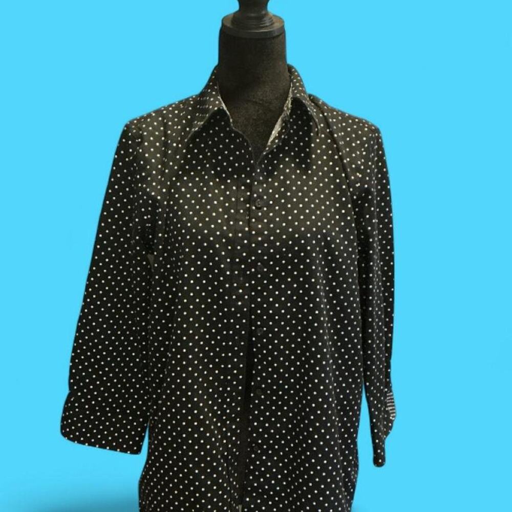 Chaps black white polka dot blouse